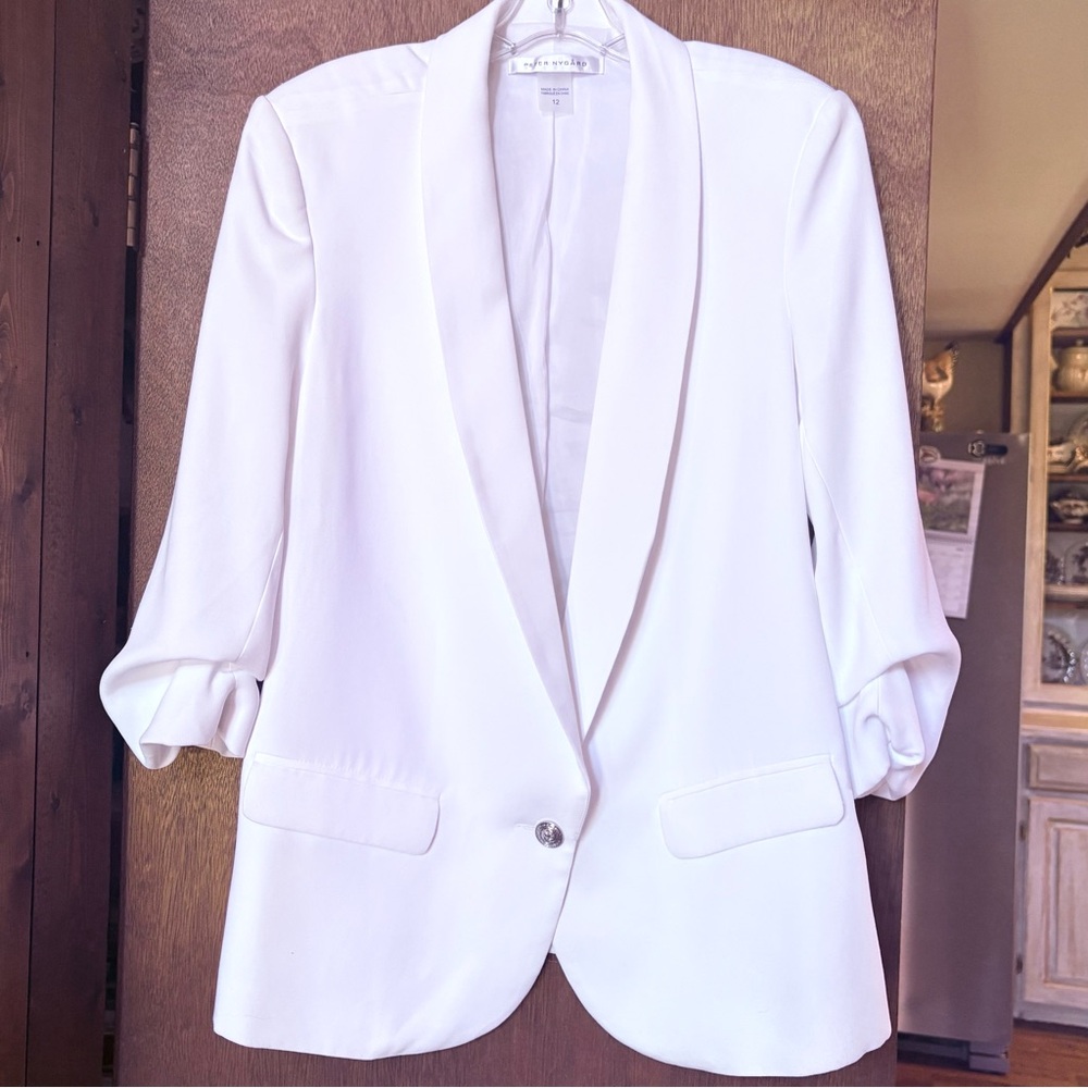 Peter Nygard White Blazer Lightweight Shawl Collar